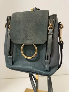 Chloe 3 Way Small Leather Backpack in blue steel